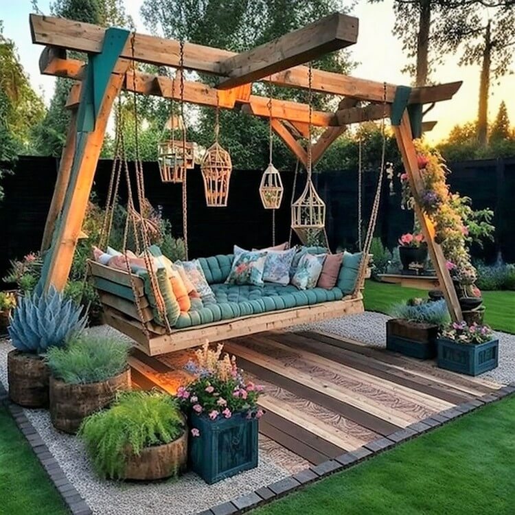 Garden Pergola Swings with Planters (3)