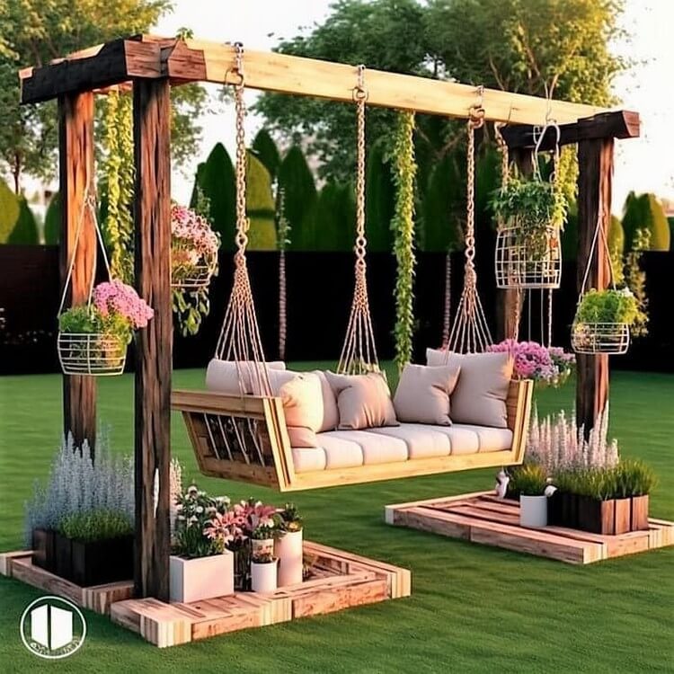 Garden Pergola Swings with Planters (7)
