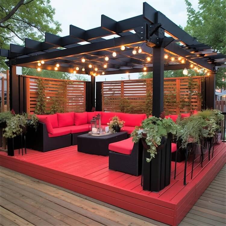 Garden Pergola with Lights and Seating on Deck (1)