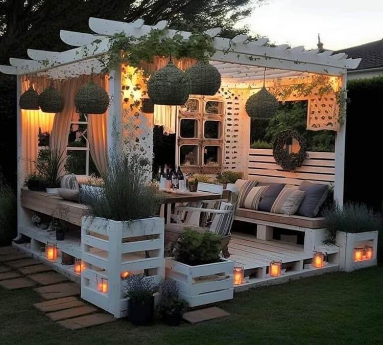 Garden Pergola with Lights and Seating on Deck (2)