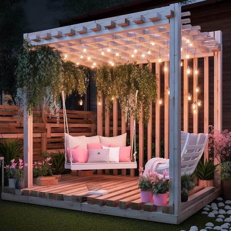 Garden Pergola with Lights and Seating on Deck (3)