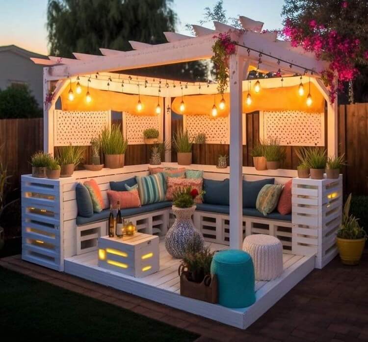 Garden Pergola with Lights and Seating on Deck (4)