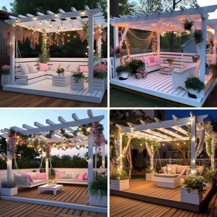 Garden Pergola with Lights and Seating on Deck (5)