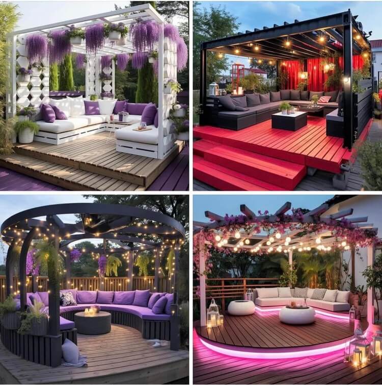 Garden Pergola with Lights and Seating on Deck (6)