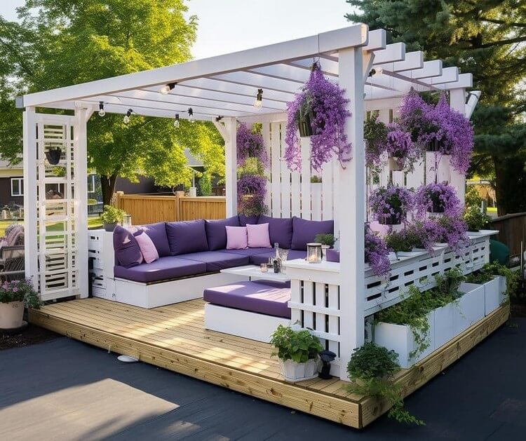 Garden Pergola with Seating and Planters on Deck (3)