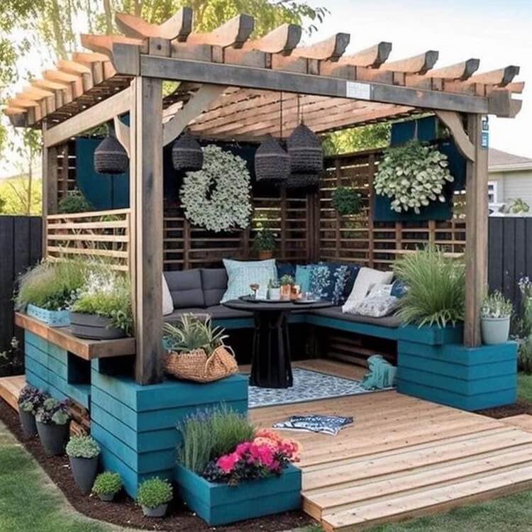 Garden Pergola with Seating and Planters on Deck (4)