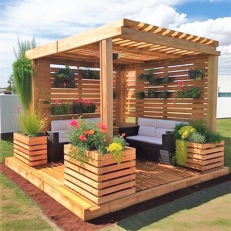 Garden Pergola with Seating and Planters on Deck (5)
