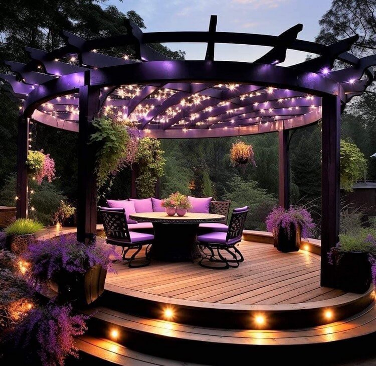 Garden Round Shaped Pergola with Seating and Planters (13)