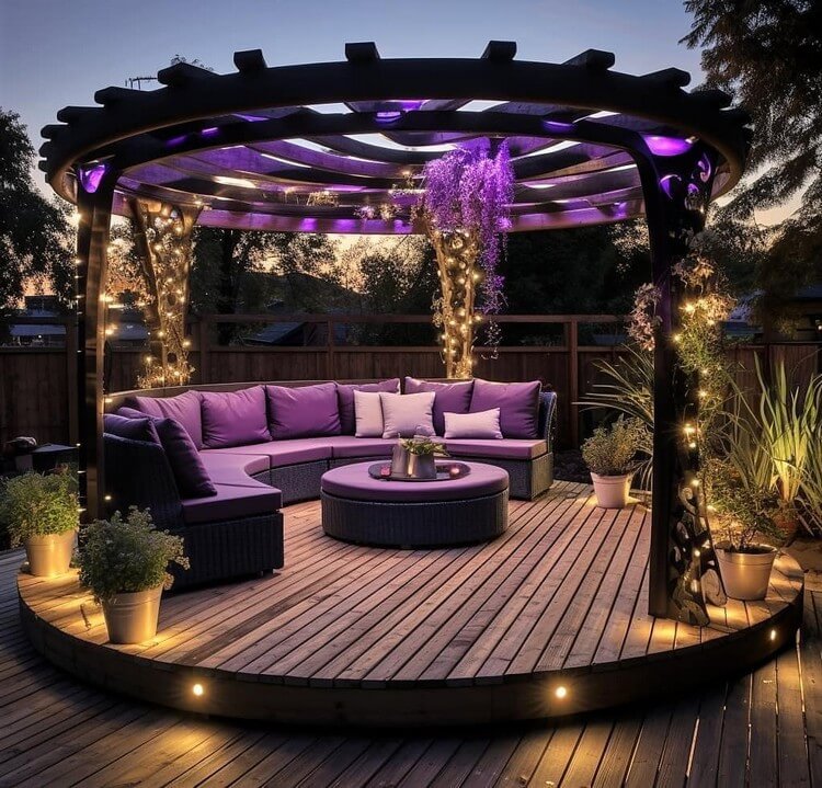Garden Round Shaped Pergola with Seating and Planters (19)