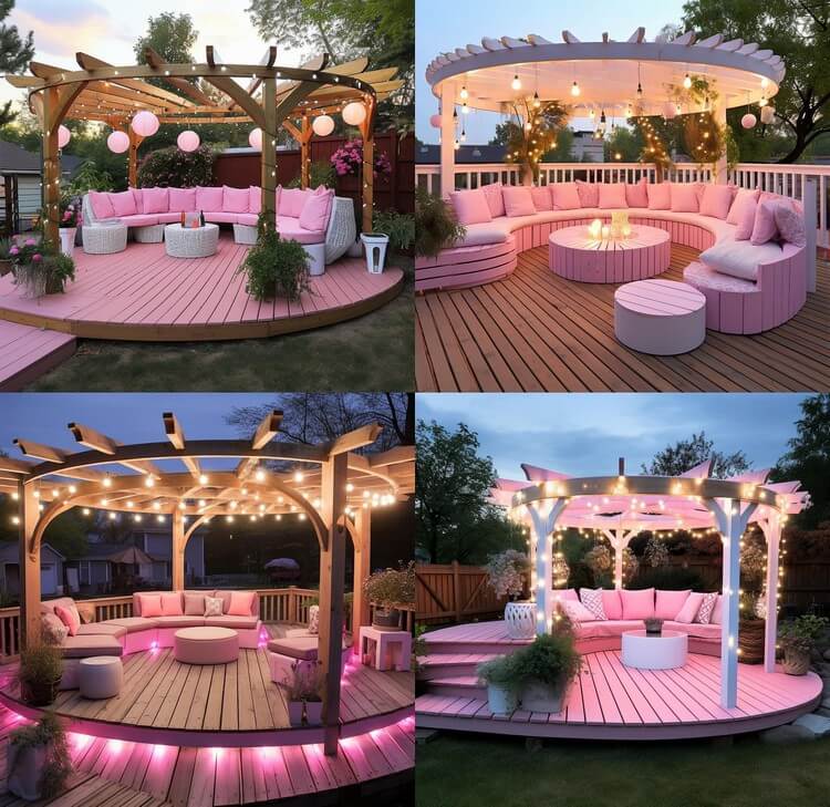 Garden Round Shaped Pergola with Seating and Planters (4)