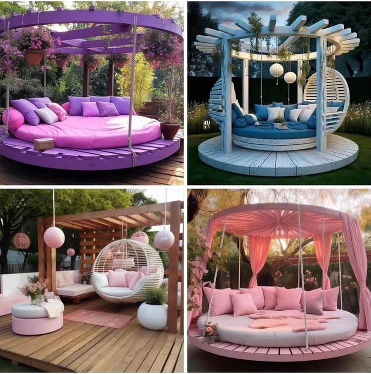 Round Shaped Garden Pergola Swing Bed (1)