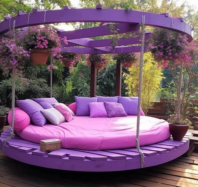 Round Shaped Garden Pergola Swing Bed (2)