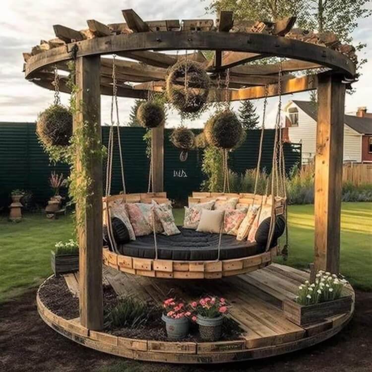 Round Shaped Garden Pergola Swing Bed (4)