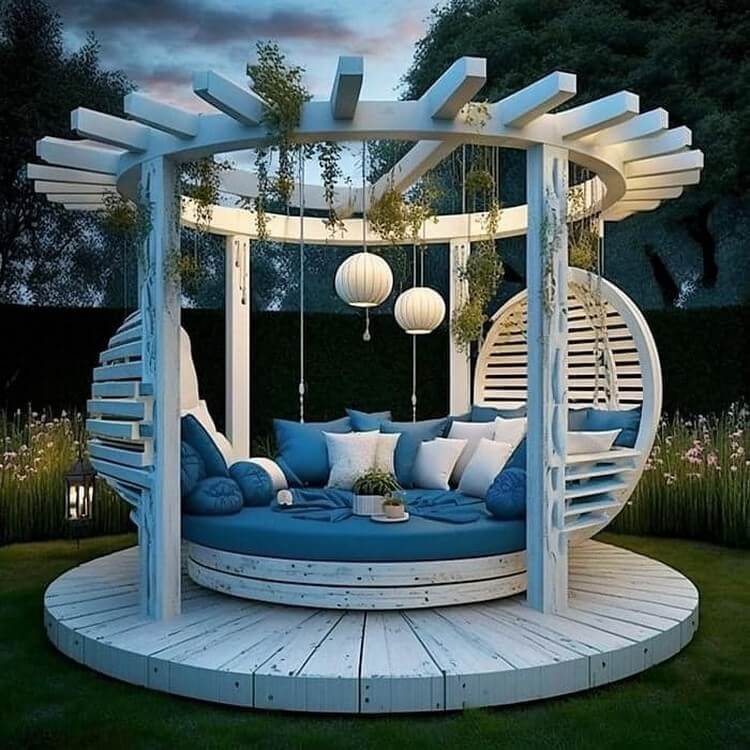 Round Shaped Garden Pergola Swing Bed (5)