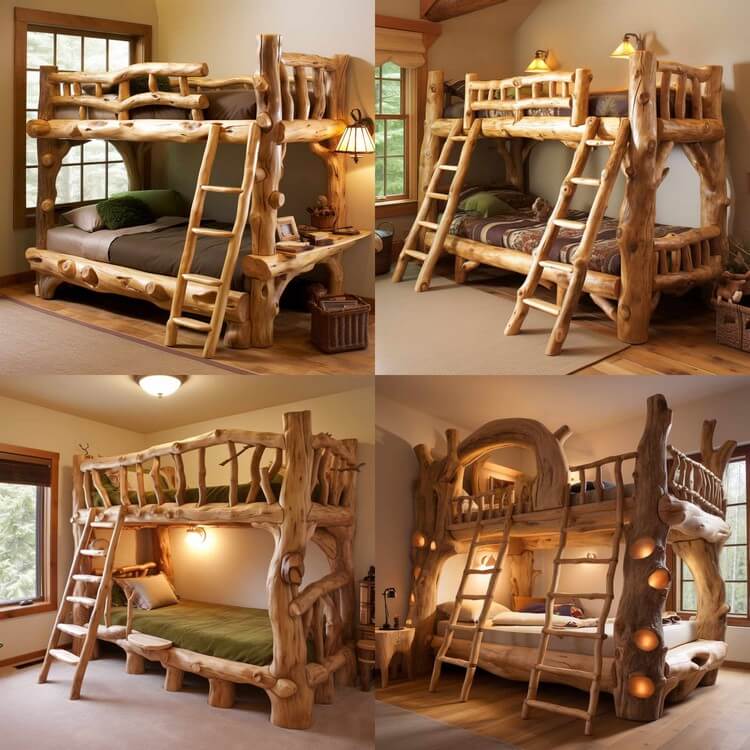 Wood Log Bunk Bed Idea (1)