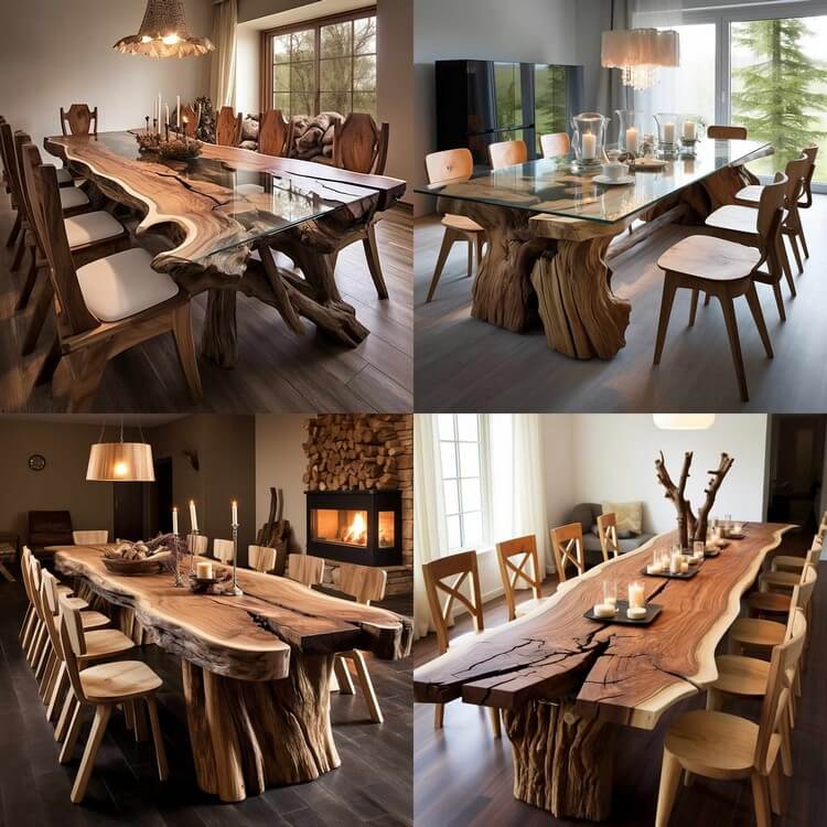 Wood Log Dining Furniture Set (2)