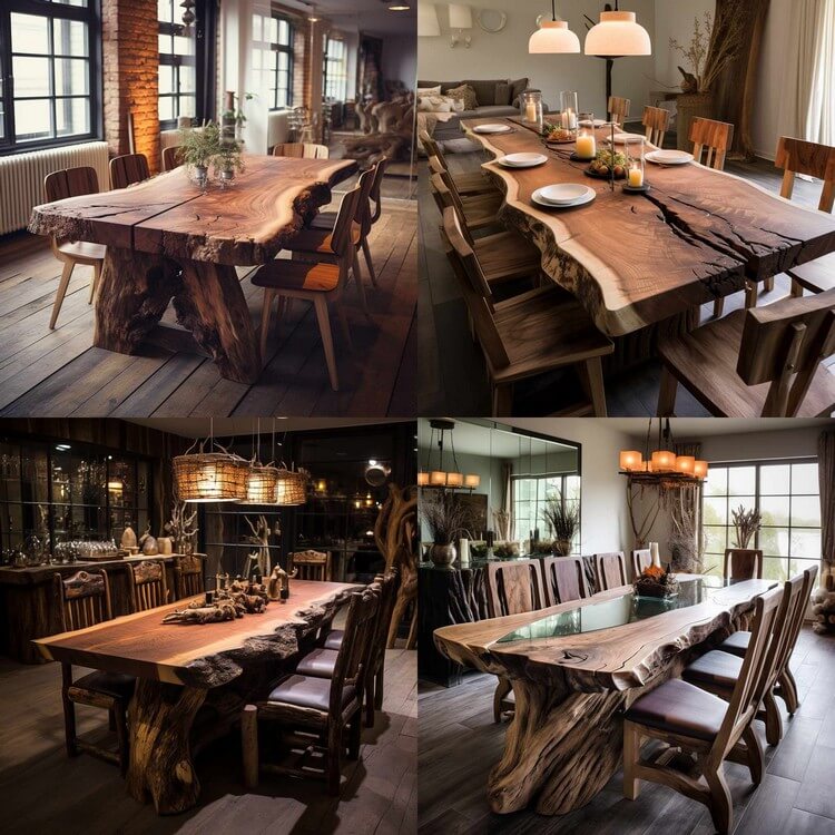 Wood Log Dining Furniture Set (3)
