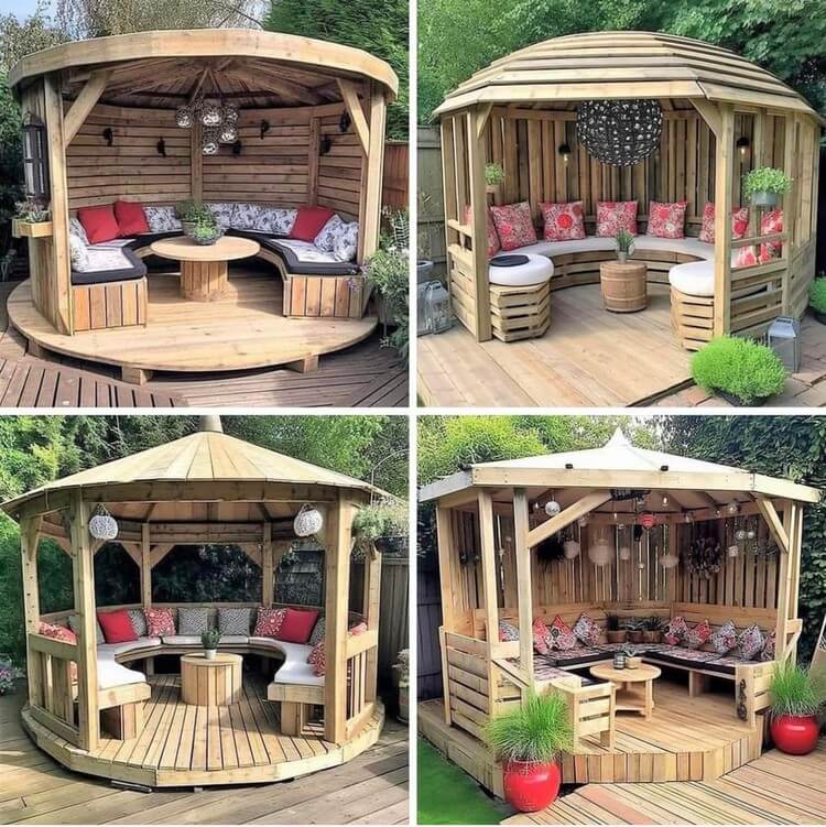 Wooden Garden Pergola with Seating on Deck (1)