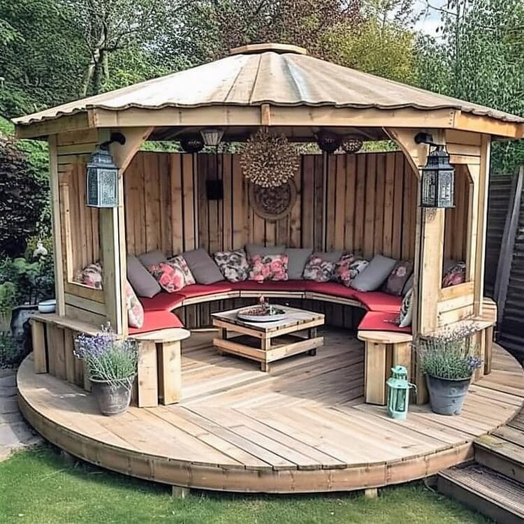 Wooden Garden Pergola with Seating on Deck (2)