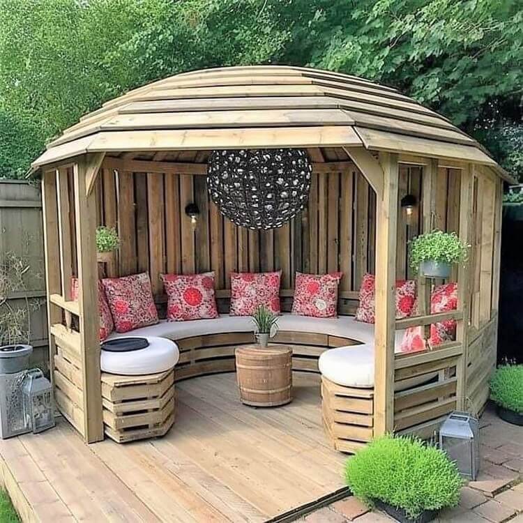 Wooden Garden Pergola with Seating on Deck (3)