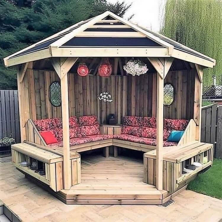 Wooden Garden Pergola with Seating on Deck (4)