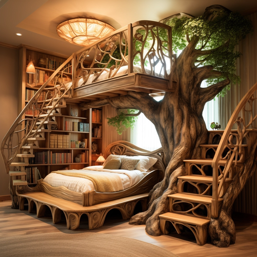 Elevate Your Sleepscape Bunk Bed Tree with Stairs for Whimsical Bedroom (24)