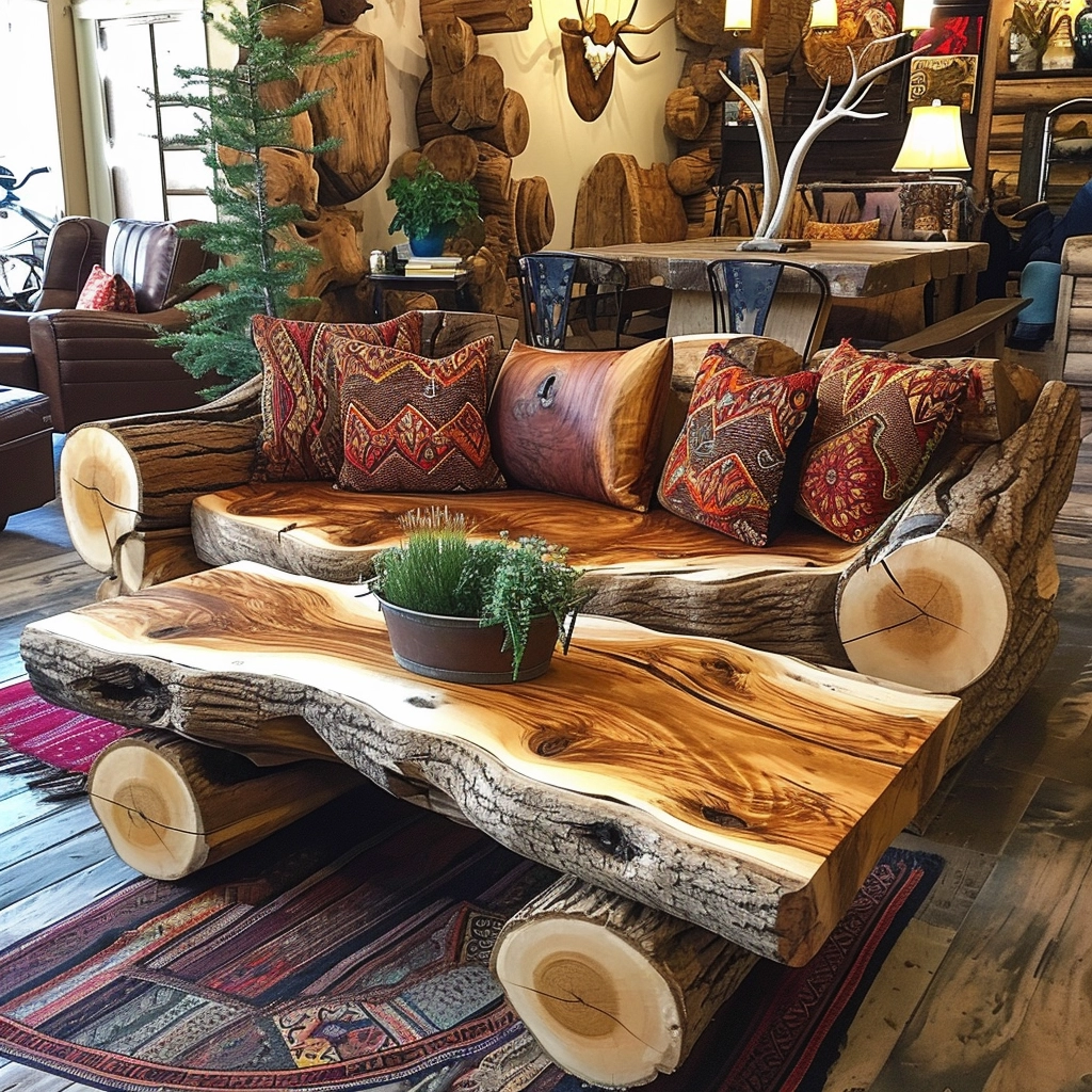 Rustic Comfort Embrace Nature with a Wood Log Couch Set (1)
