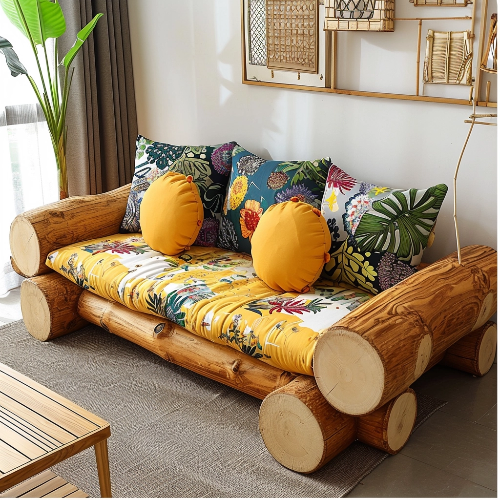 Rustic Comfort Embrace Nature with a Wood Log Couch Set (17)