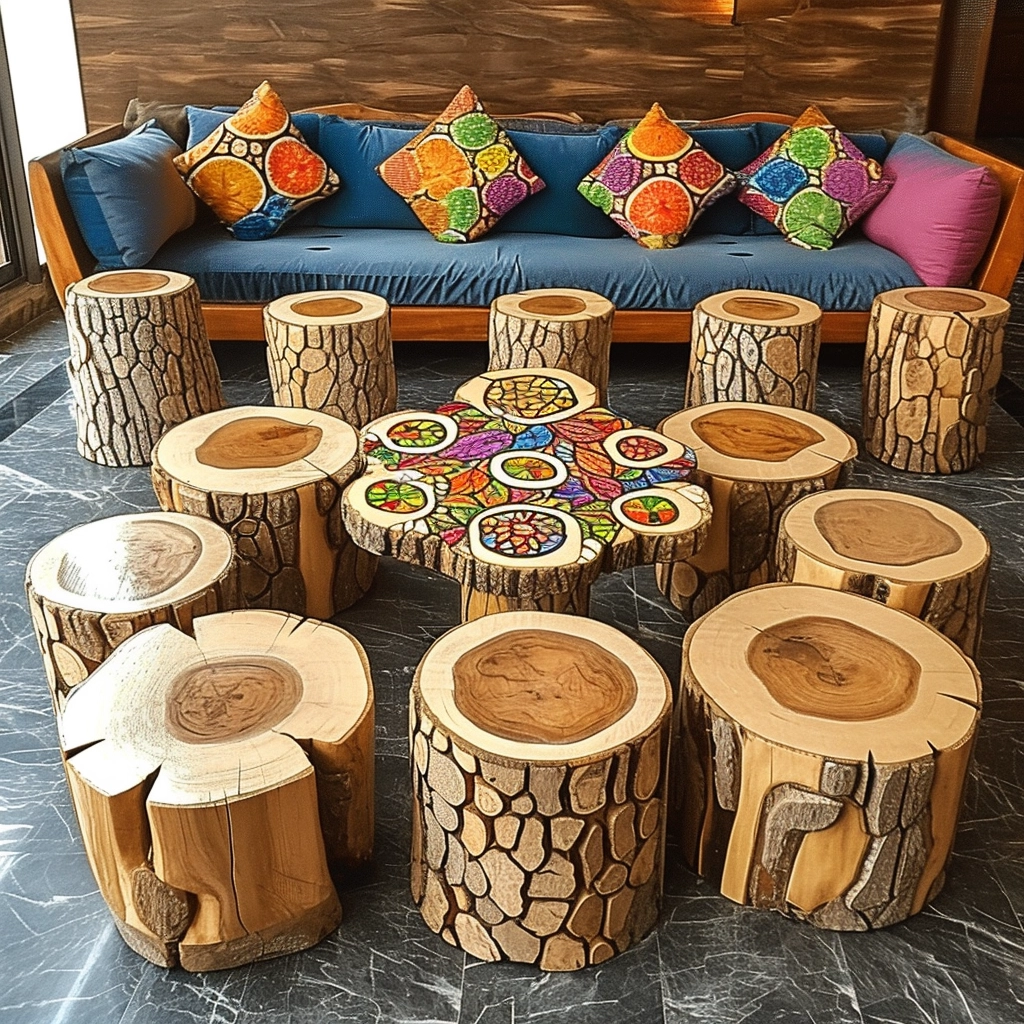 Rustic Comfort Embrace Nature with a Wood Log Couch Set (18)