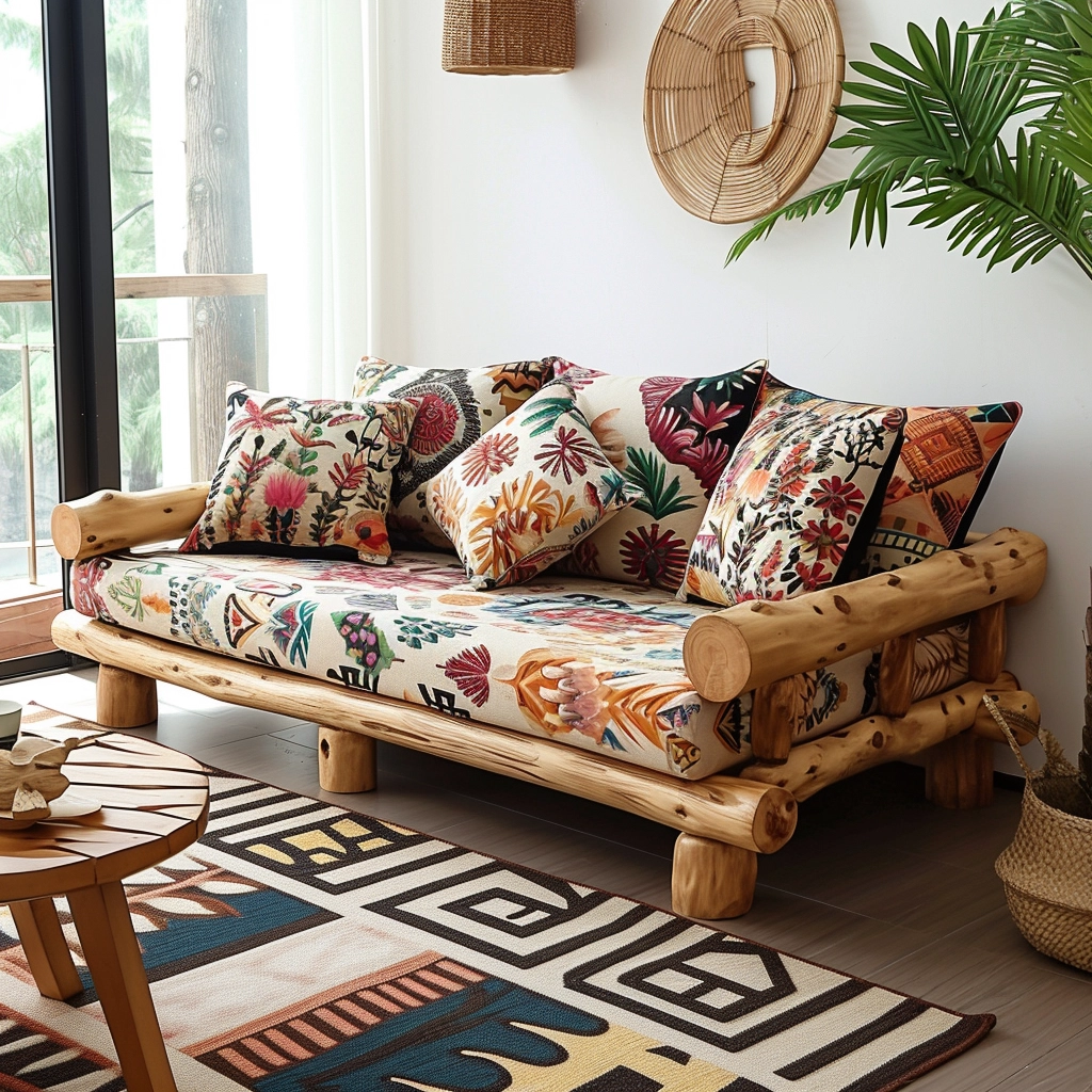 Rustic Comfort Embrace Nature with a Wood Log Couch Set (2)