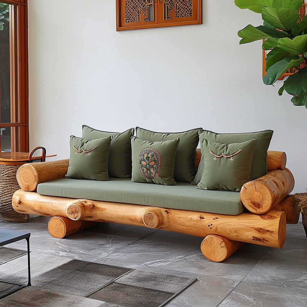 Rustic Comfort Embrace Nature with a Wood Log Couch Set (28)