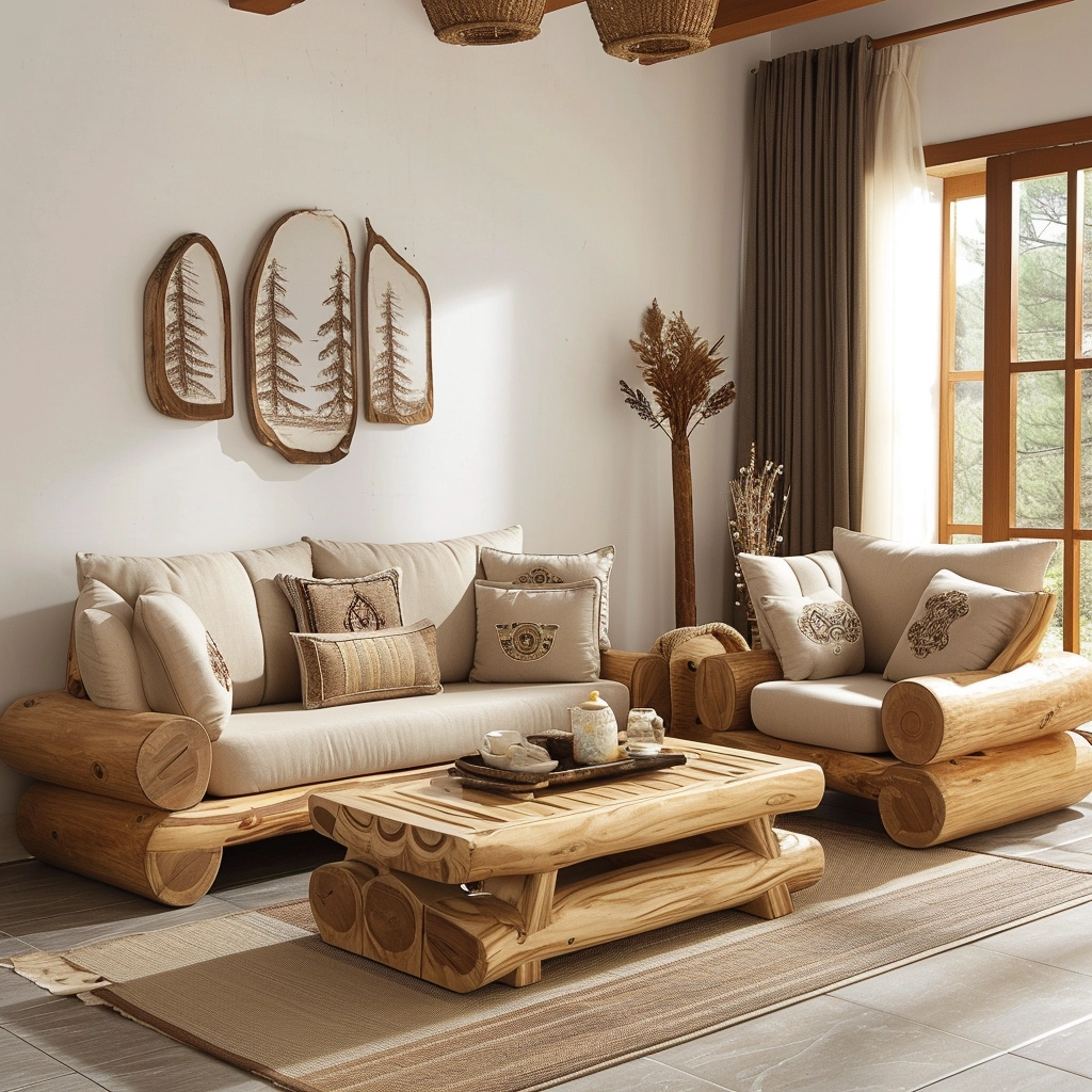 Rustic Comfort Embrace Nature with a Wood Log Couch Set (30)