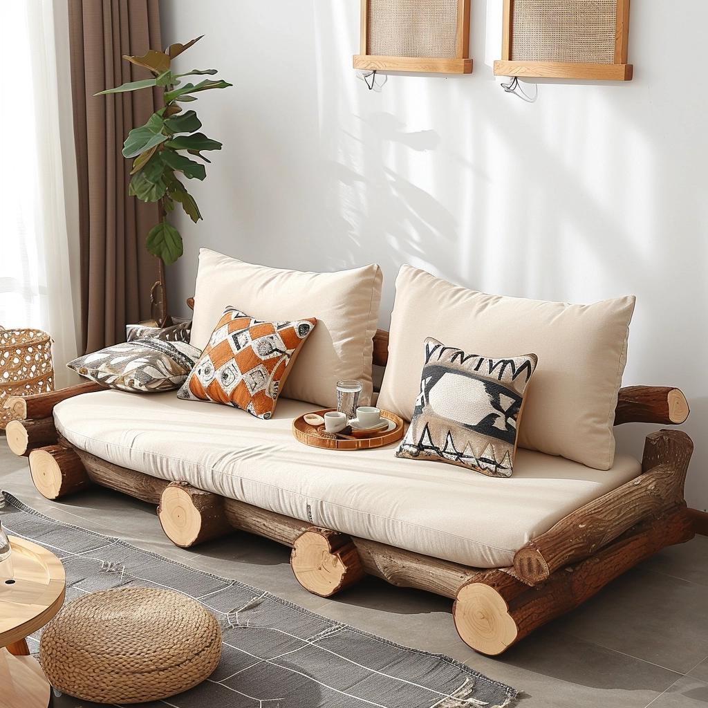 Rustic Comfort Embrace Nature with a Wood Log Couch Set (33)
