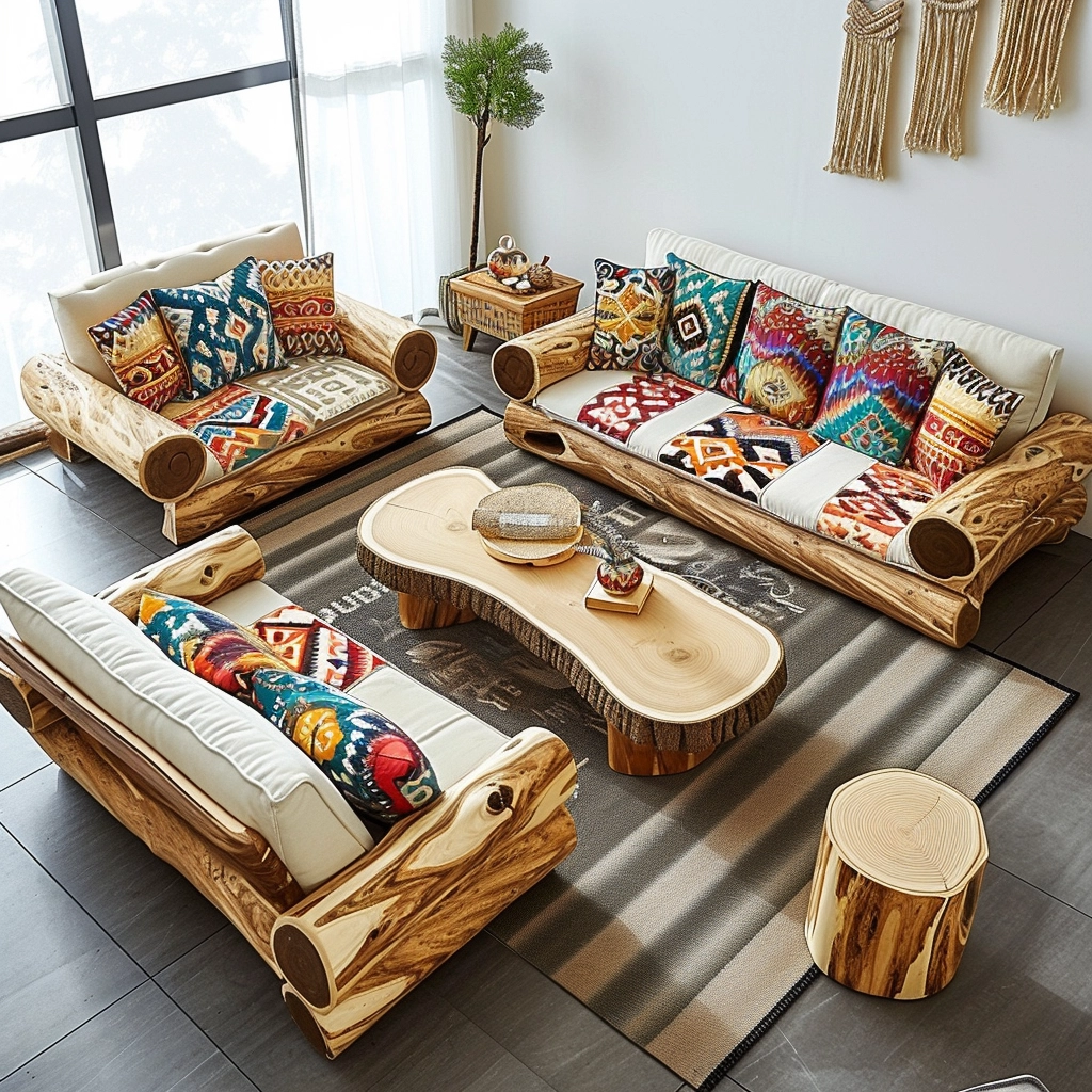 Rustic Comfort Embrace Nature with a Wood Log Couch Set (7)