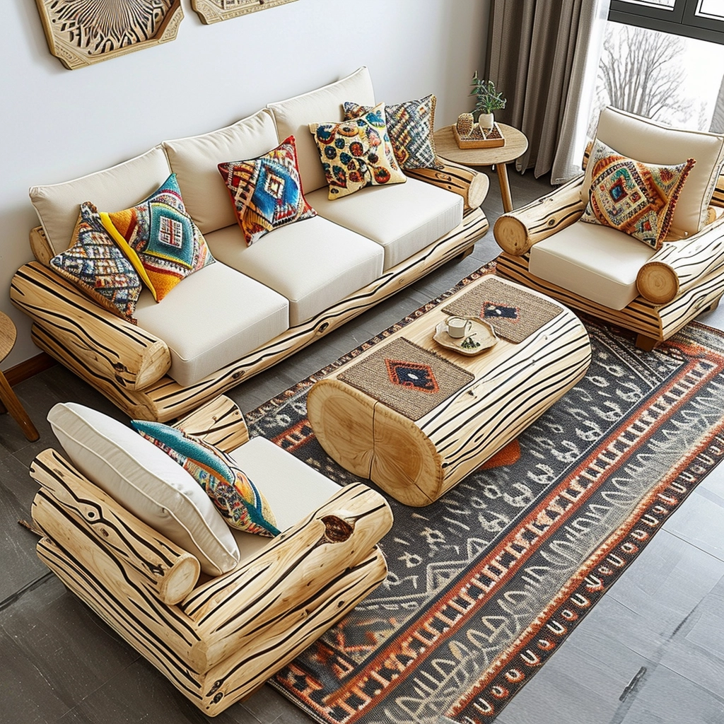 Rustic Comfort Embrace Nature with a Wood Log Couch Set (8)