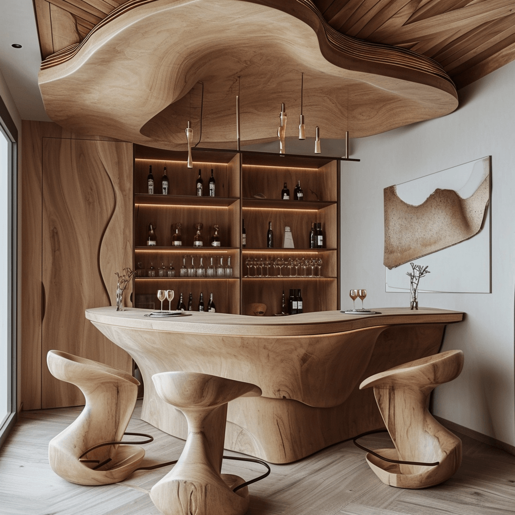 Rustic Elegance Unveiling Our Wooden Bar with Chic Chairs (11)