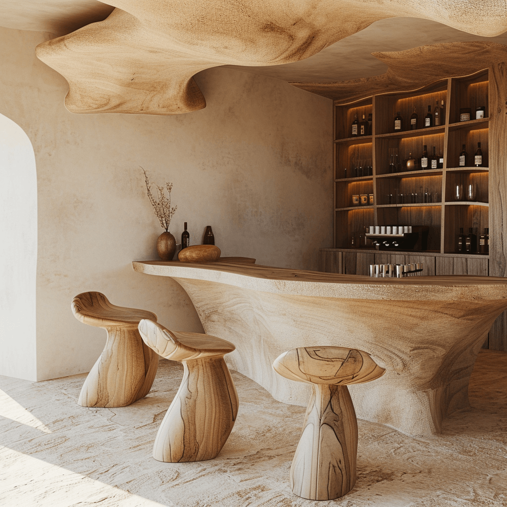 Rustic Elegance Unveiling Our Wooden Bar with Chic Chairs (14)