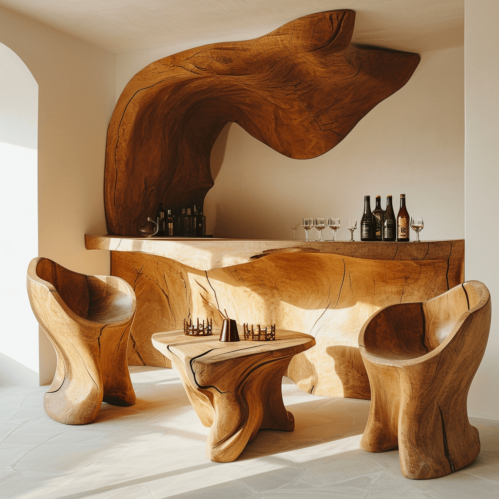 Rustic Elegance Unveiling Our Wooden Bar with Chic Chairs (17)