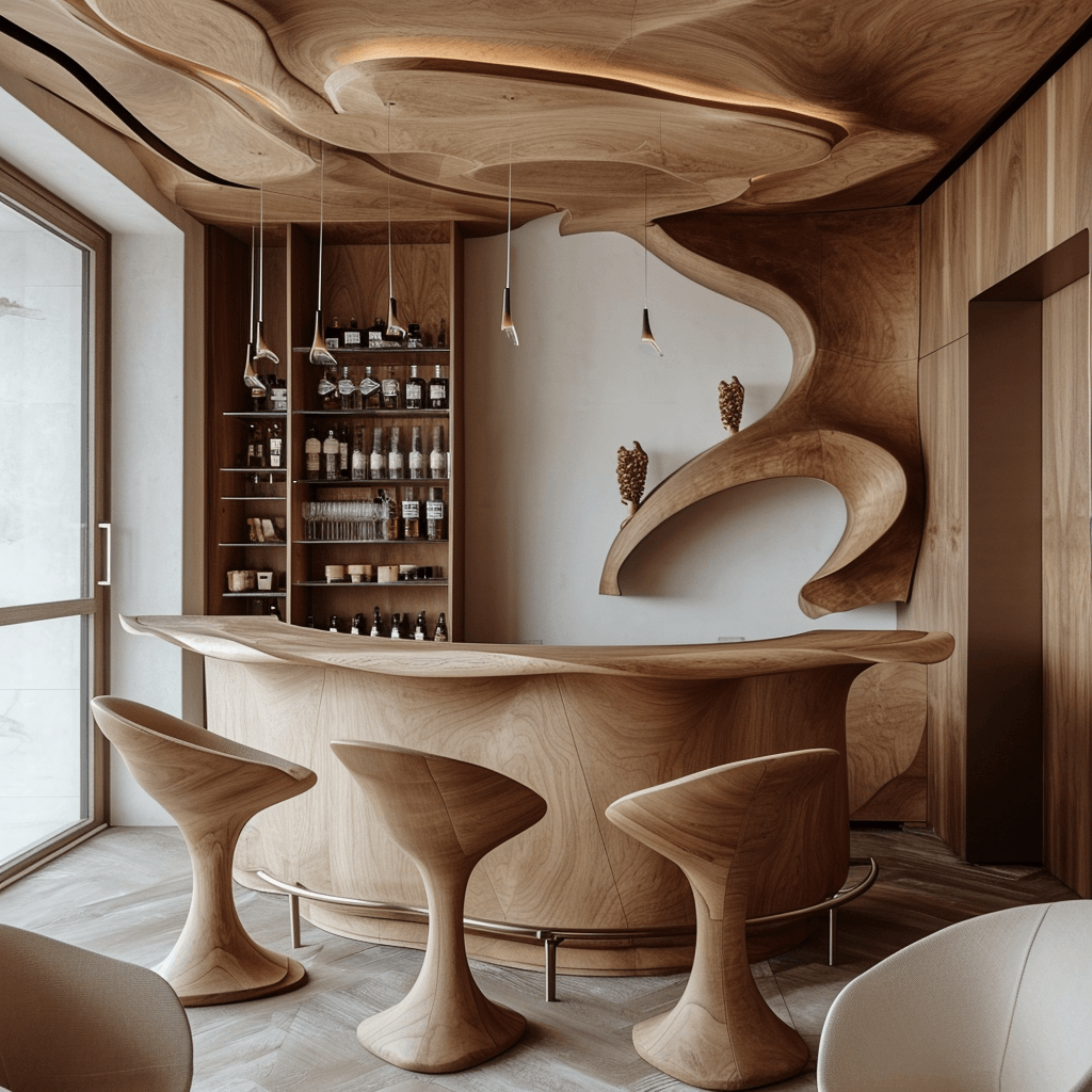 Rustic Elegance Unveiling Our Wooden Bar with Chic Chairs (18)