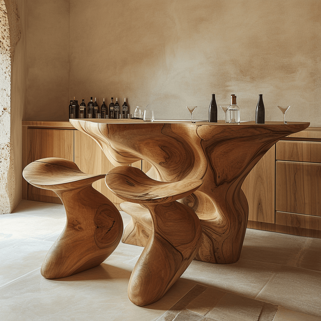 Rustic Elegance Unveiling Our Wooden Bar with Chic Chairs (2)