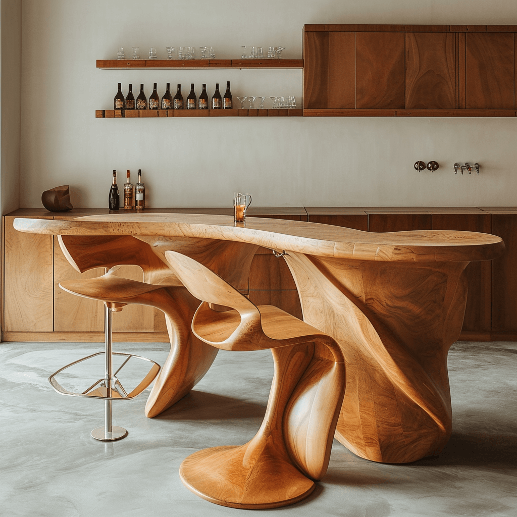 Rustic Elegance Unveiling Our Wooden Bar with Chic Chairs (20)