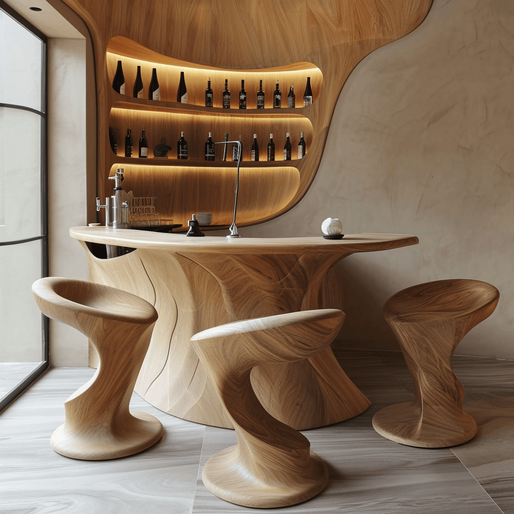 Rustic Elegance Unveiling Our Wooden Bar with Chic Chairs (6)