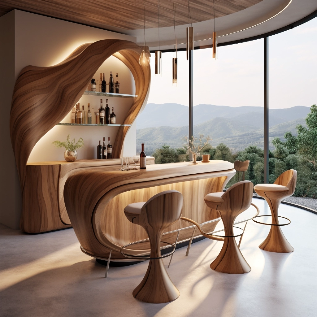 Rustic Elegance Unveiling Our Wooden Bar with Chic Chairs (6)