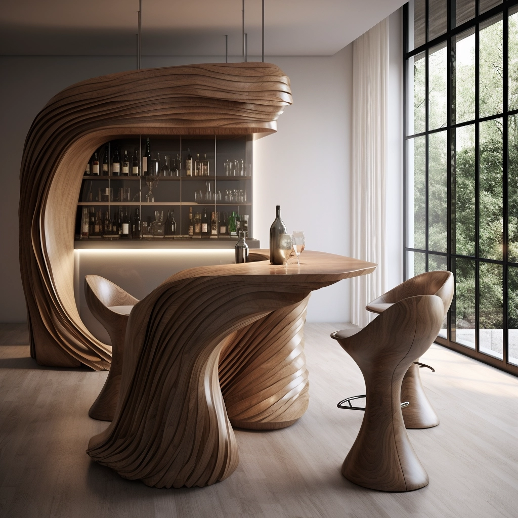 Rustic Elegance Unveiling Our Wooden Bar with Chic Chairs (7)