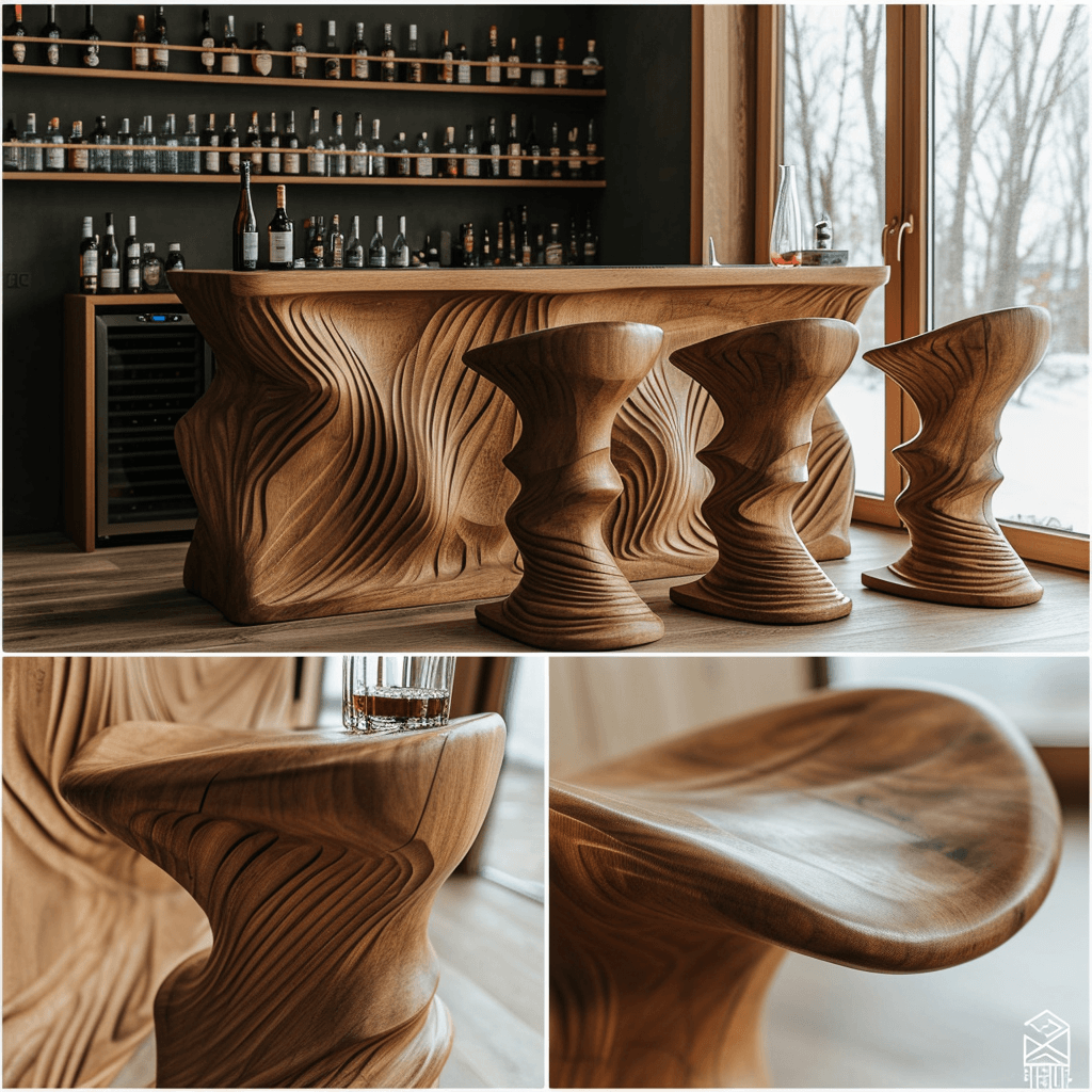 Rustic Elegance Unveiling Our Wooden Bar with Chic Chairs (8)