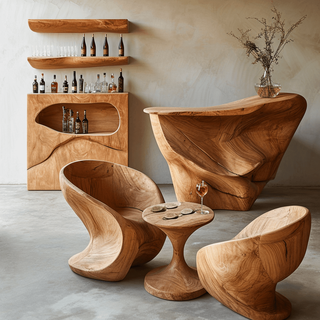 Rustic Elegance Unveiling Our Wooden Bar with Chic Chairs (9)