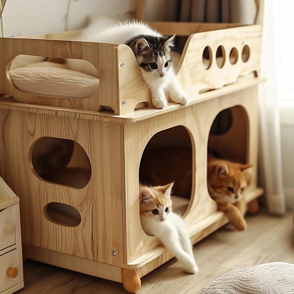 Whisker Haven Discover the Charm of a Wooden Cat House with Bunk Bed Bliss (10)