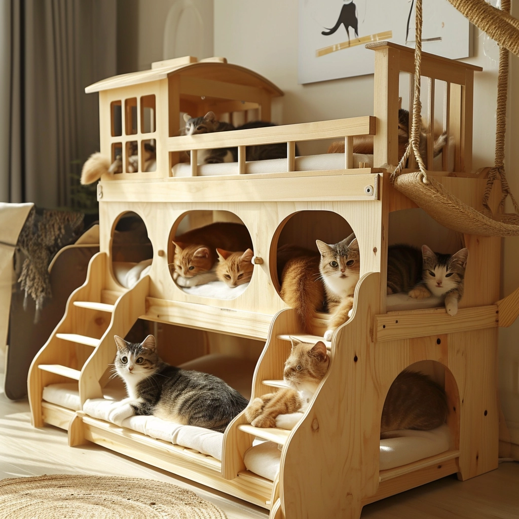 Whisker Haven Discover the Charm of a Wooden Cat House with Bunk Bed Bliss (11)