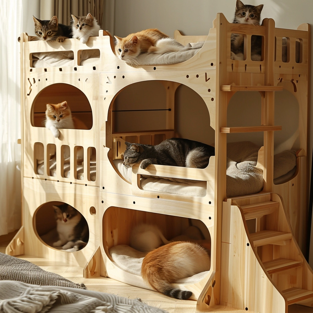 Whisker Haven Discover the Charm of a Wooden Cat House with Bunk Bed Bliss (12)