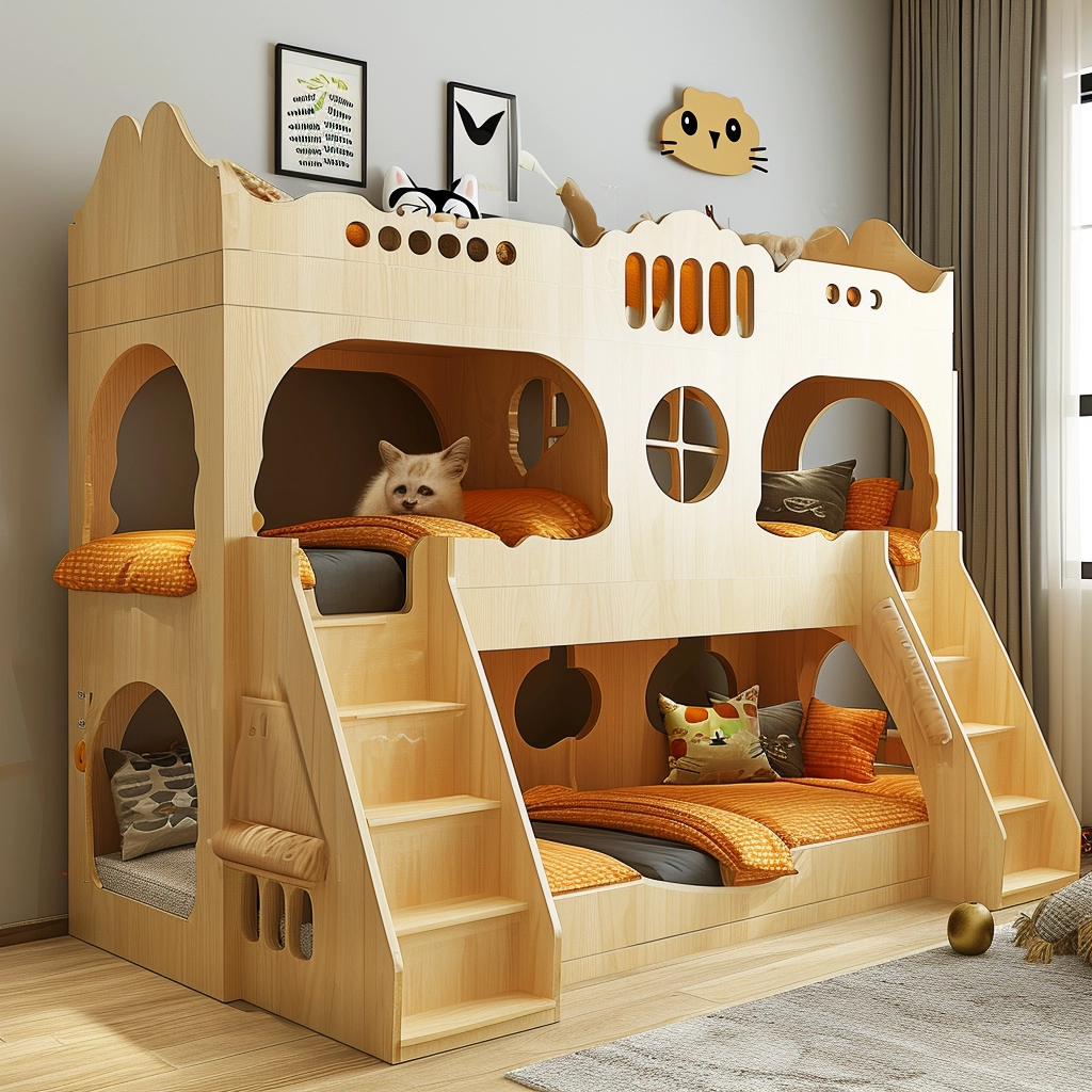 Whisker Haven Discover the Charm of a Wooden Cat House with Bunk Bed Bliss (13)